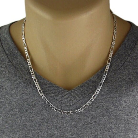STERLING SILVER FIGARO CHAIN NECKLACE 4.5MM (GAUGE 120). AVAILABLE IN 5 LENGTHS. - Picture 3 of 3